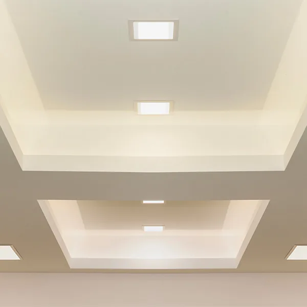 LED downlights in a finished ceiling